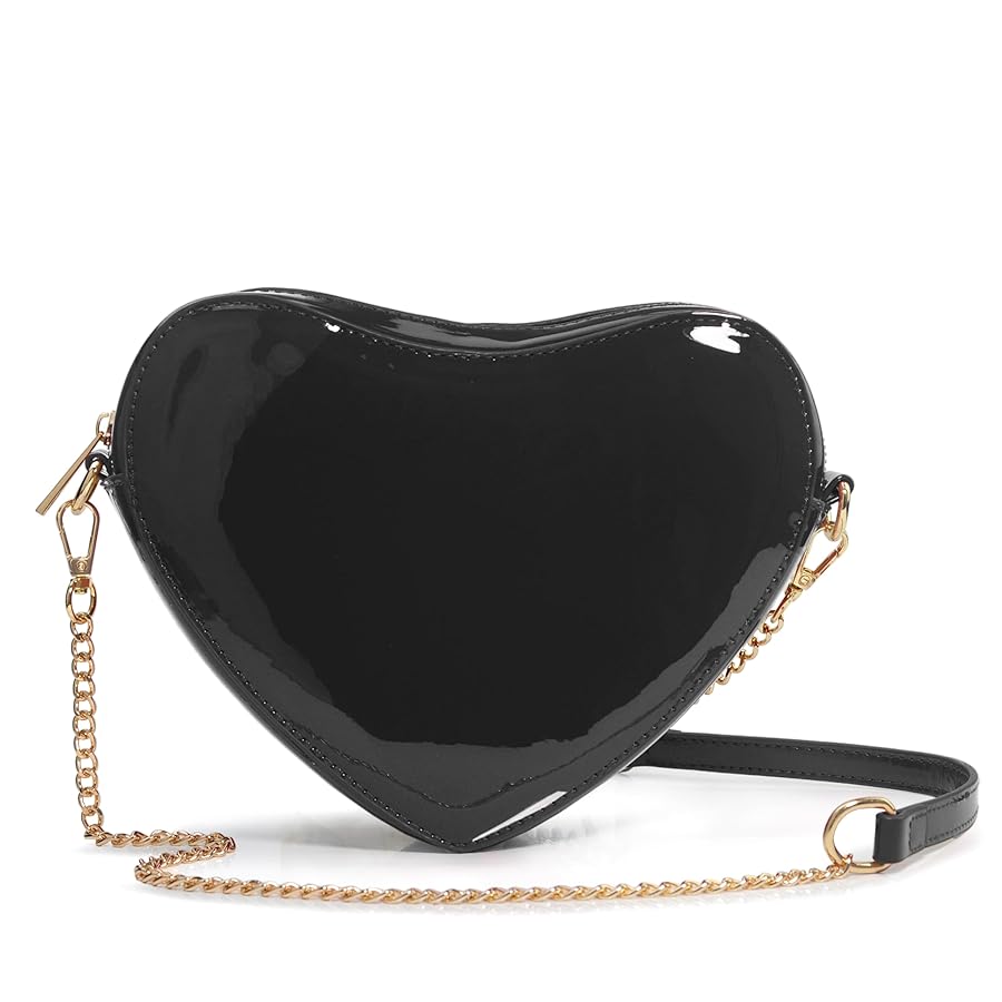 【りこ】é Heart pouch shoulder strap bag Heart Women Shoulder Bag Glossy Vegan Leather Chain Cross